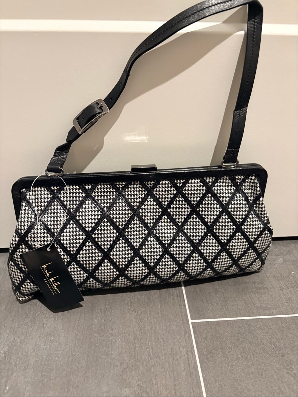 Nicole Miller Collection houndstooth clutch baguette new vintage